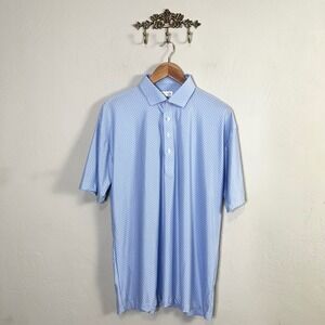 Collars & Co Featherweight Mens Dress Collar Polo Shirt Blue Grid Print Large